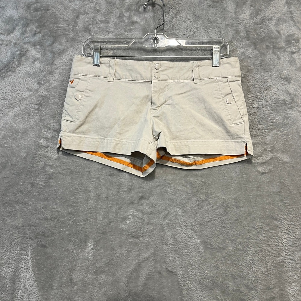 American Eagle Booty Shorts Womens 4 Tan Low Rise Stretch Khaki Snap Pocket Mini